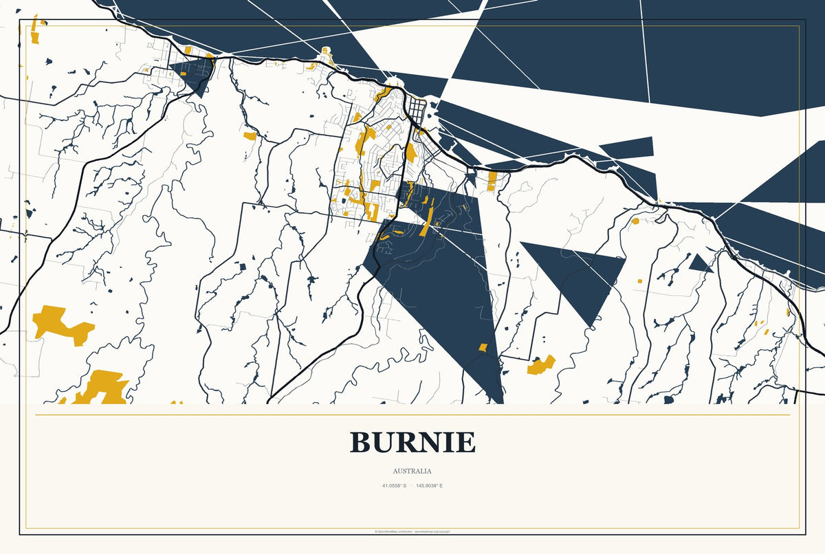 Burnie, Australia City Map Aluminum Sign in Citrine Modern style