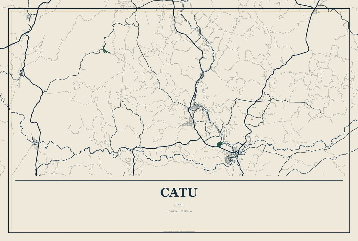 Catu, Brazil City Map Aluminum Sign in Coastal Cutout style