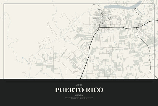 Puerto Rico, Argentina City Map Aluminum Sign in Museum Plaque style