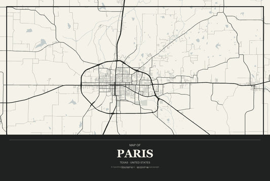 Paris, Texas City Map Aluminum Sign in Museum Plaque style