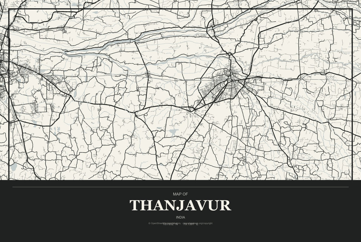 Thanjavur, India City Map Aluminum Sign in Museum Plaque style