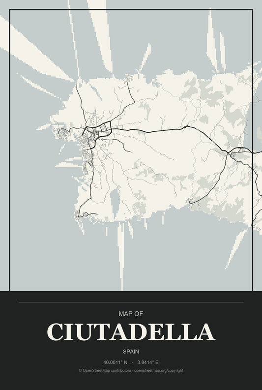 Ciutadella, Spain City Map Aluminum Sign in Museum Plaque style