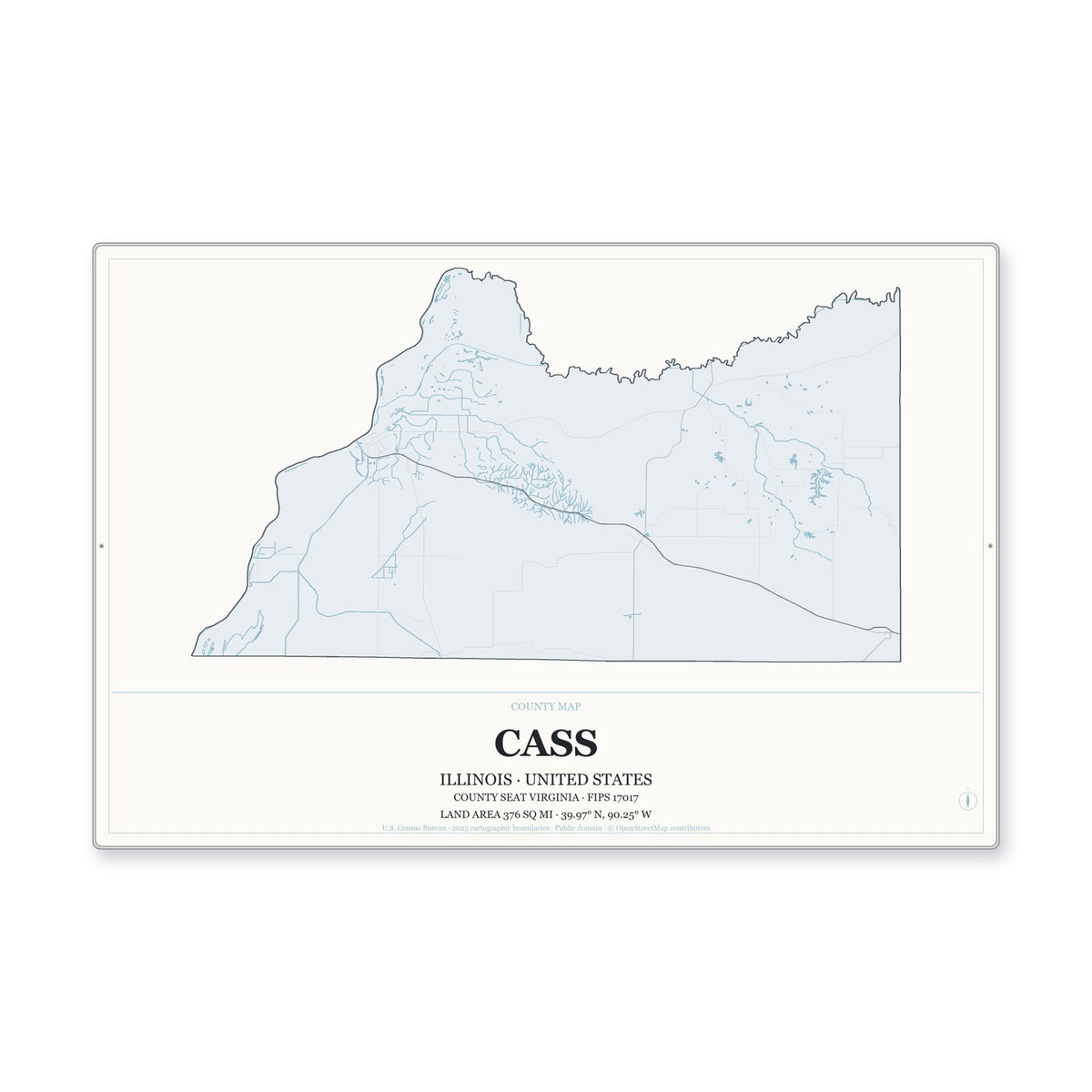 Cass County, Illinois Map Aluminum Sign in Gallery Air style