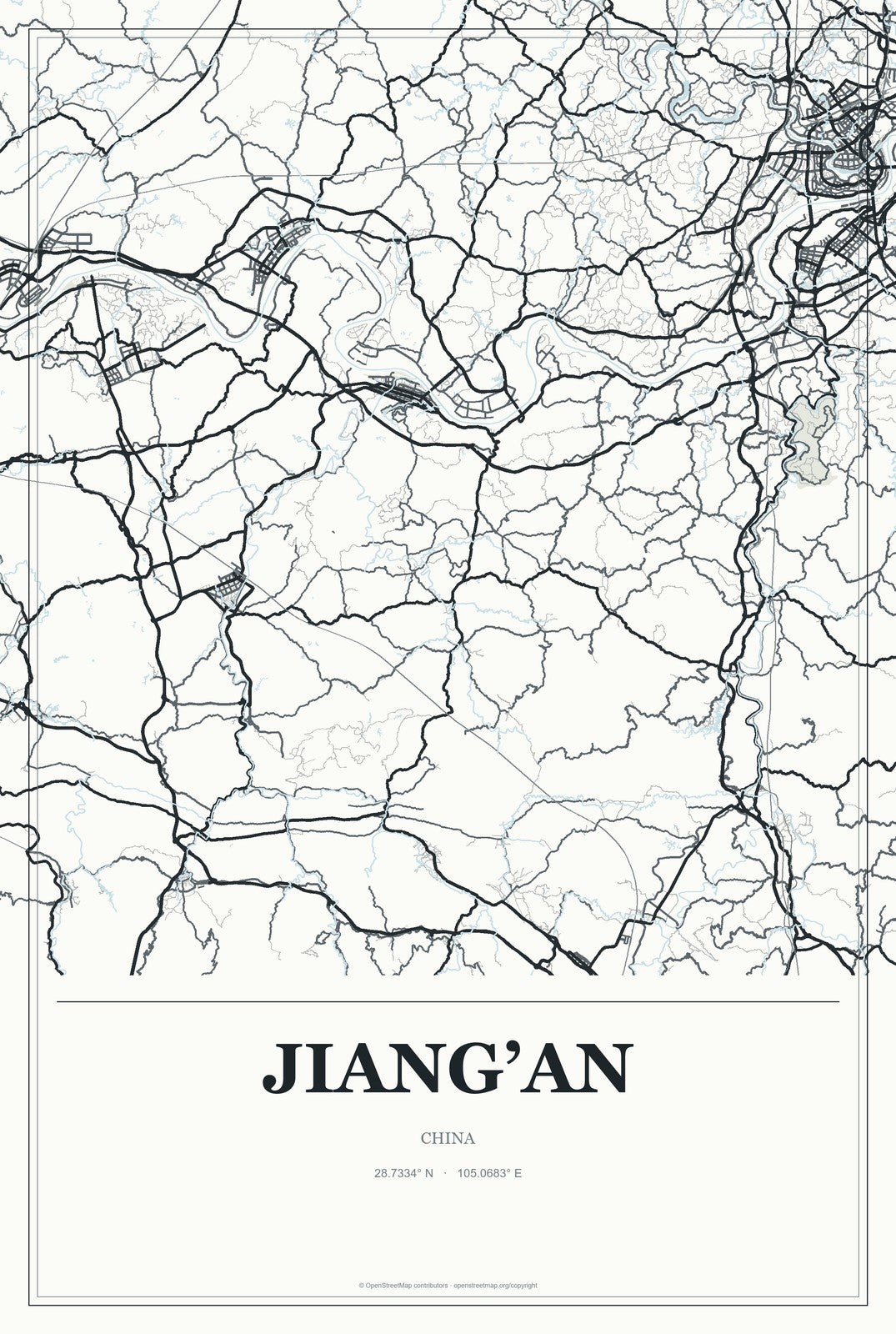 Jiang’an, China City Map Aluminum Sign in Gallery Air style