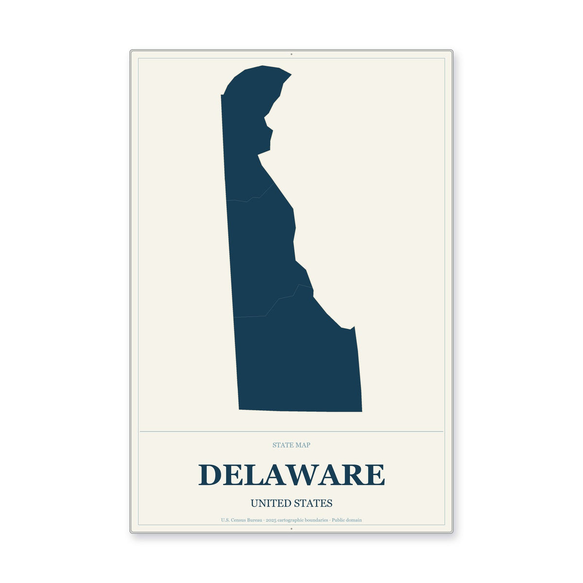 Delaware state map aluminum sign in Coastal Cutout style