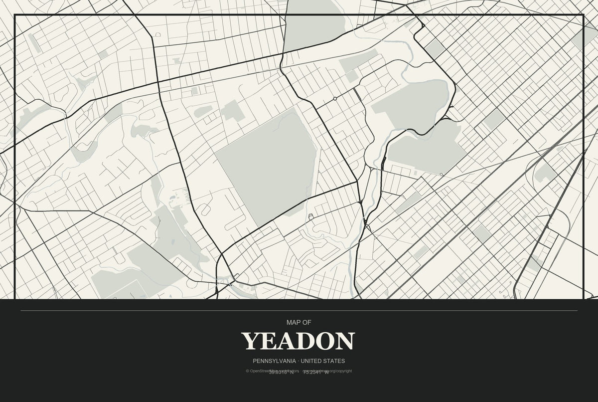 Yeadon, Pennsylvania City Map Aluminum Sign in Museum Plaque style