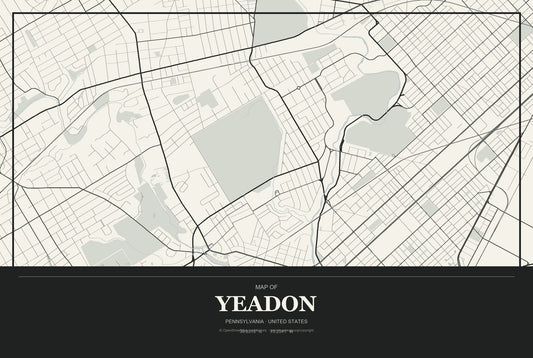 Yeadon, Pennsylvania City Map Aluminum Sign in Museum Plaque style