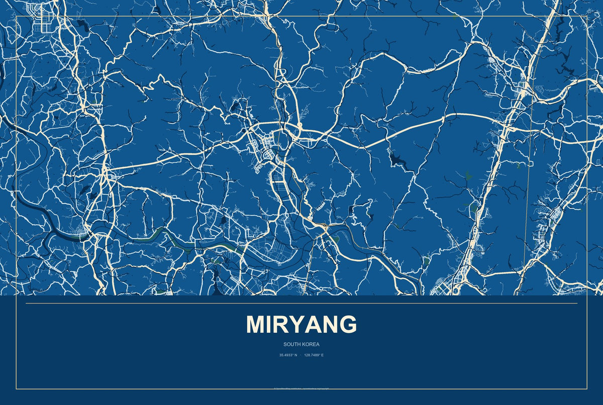 Miryang, South Korea City Map Aluminum Sign in Harbor Cobalt style