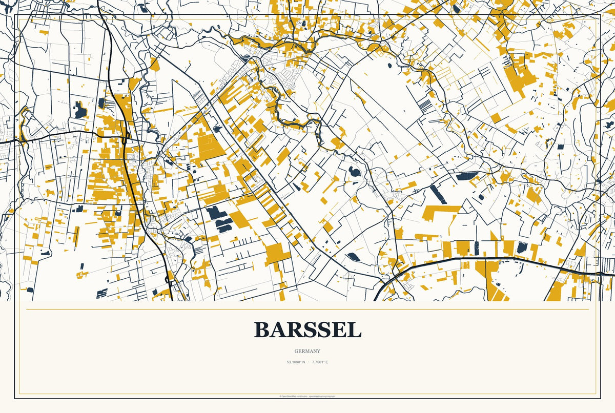 Barßel, Germany City Map Aluminum Sign in Citrine Modern style