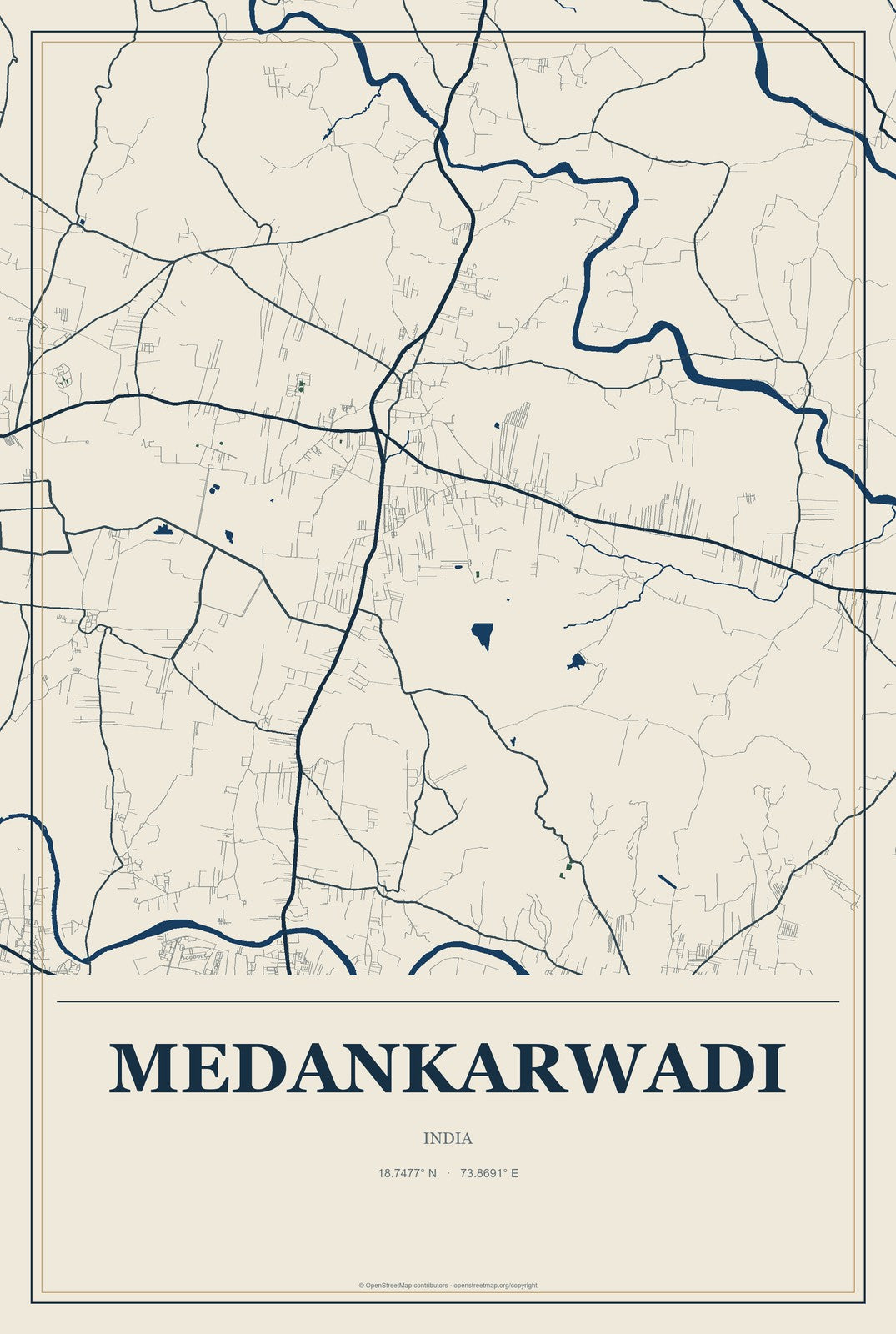 Medankarwadi, India City Map Aluminum Sign in Coastal Cutout style