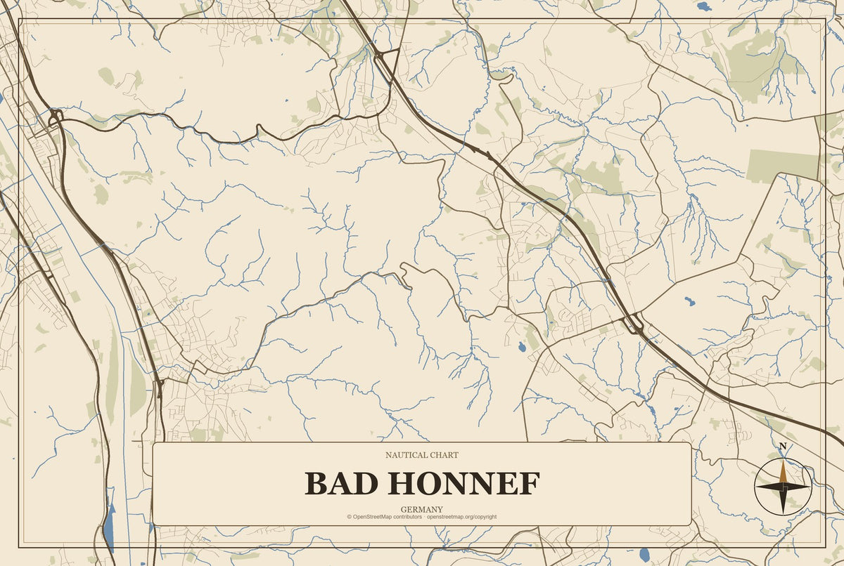 Bad Honnef, Germany City Map Aluminum Sign in Heritage Nautical style