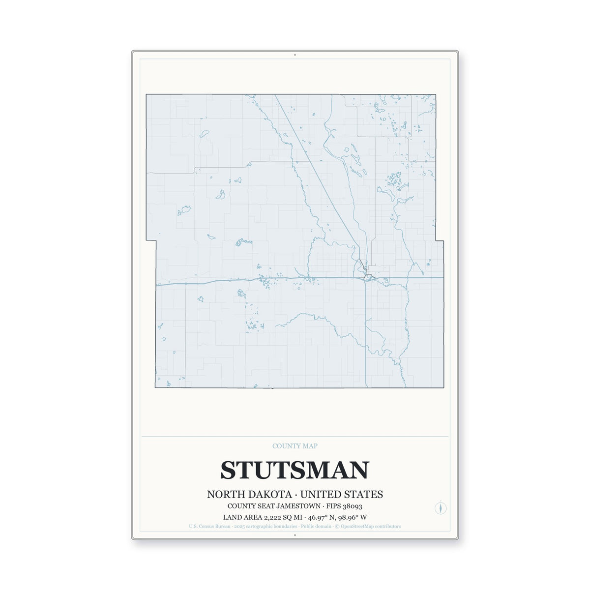 Stutsman County, North Dakota Map Aluminum Sign in Gallery Air style
