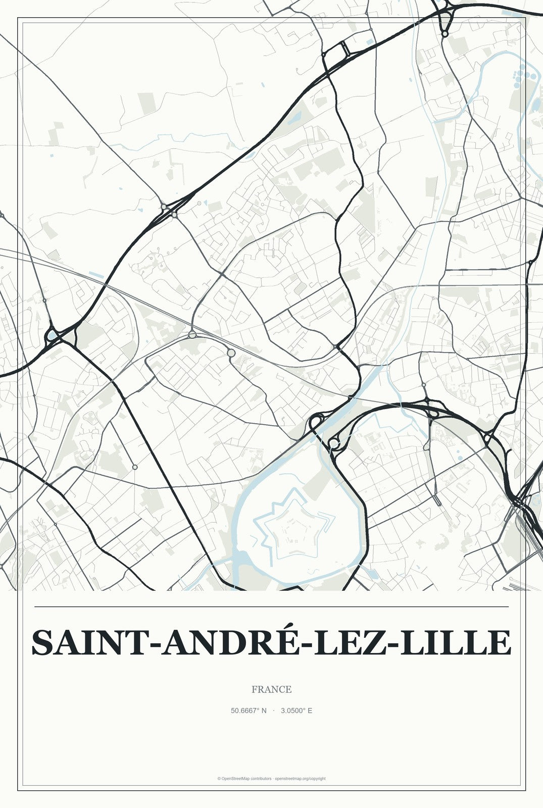 Saint-André-lez-Lille, France City Map Aluminum Sign in Gallery Air style