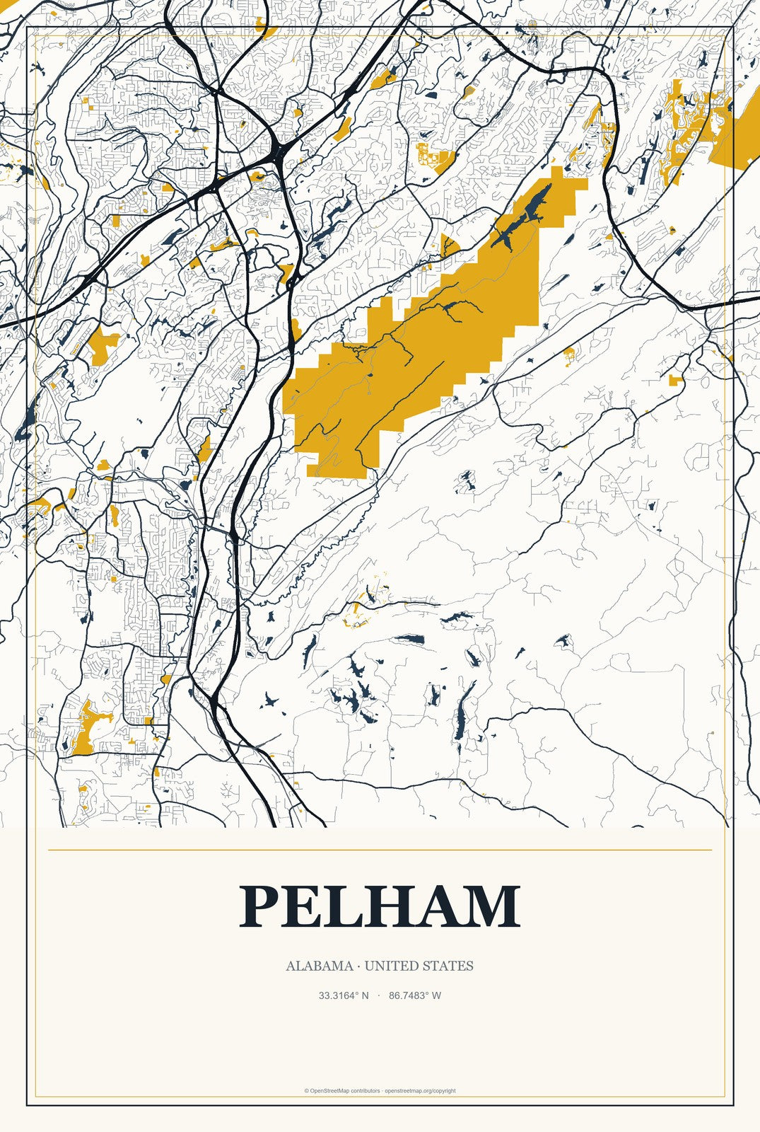 Pelham, Alabama City Map Aluminum Sign in Citrine Modern style