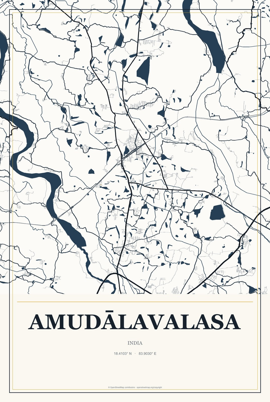 Amudālavalasa, India City Map Aluminum Sign in Citrine Modern style