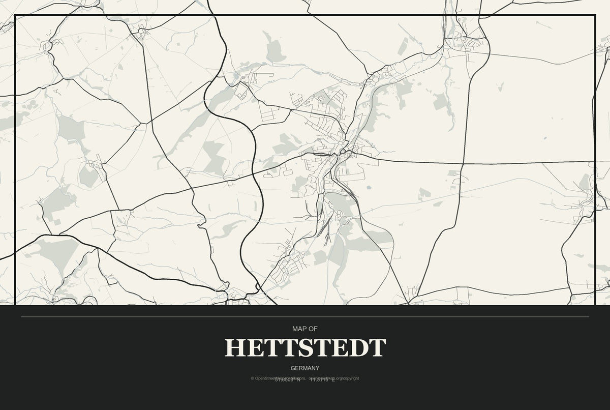 Hettstedt, Germany City Map Aluminum Sign in Museum Plaque style