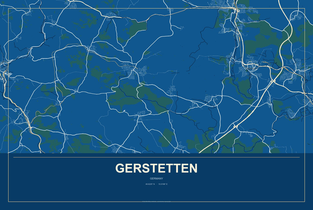 Gerstetten, Germany City Map Aluminum Sign in Harbor Cobalt style