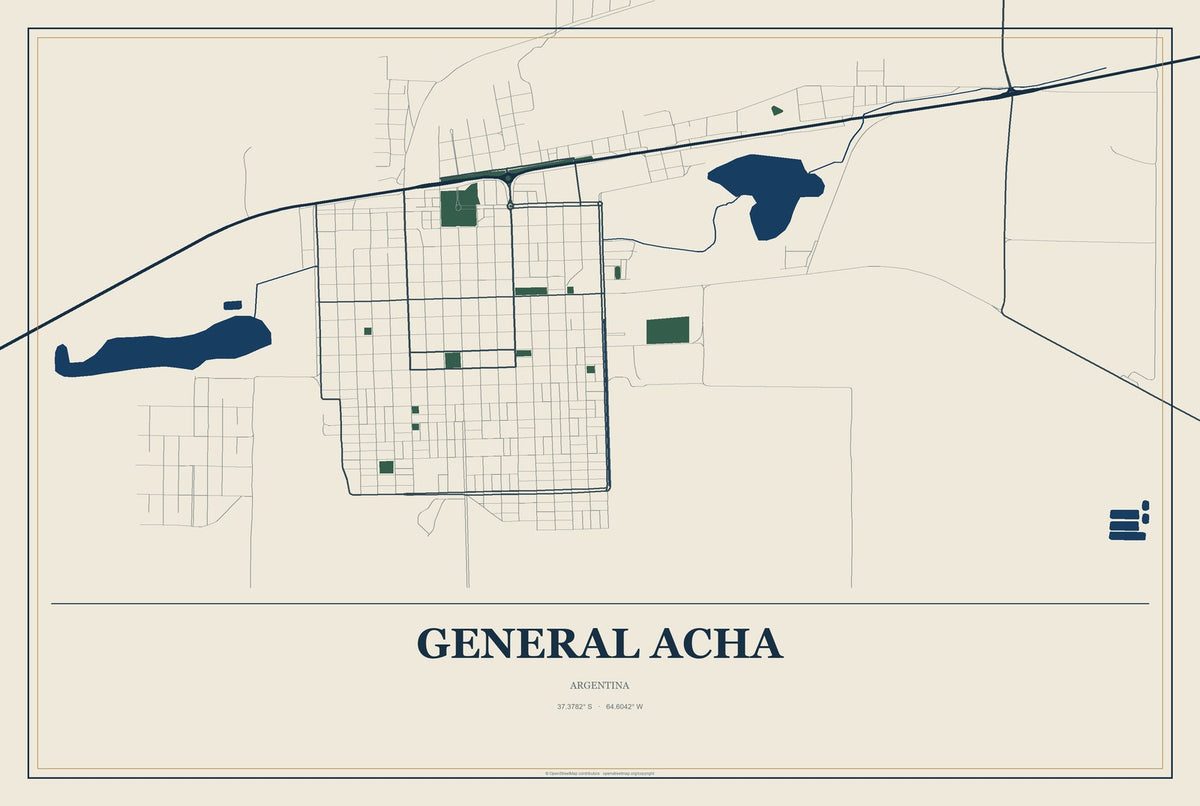 General Acha, Argentina City Map Aluminum Sign in Coastal Cutout style