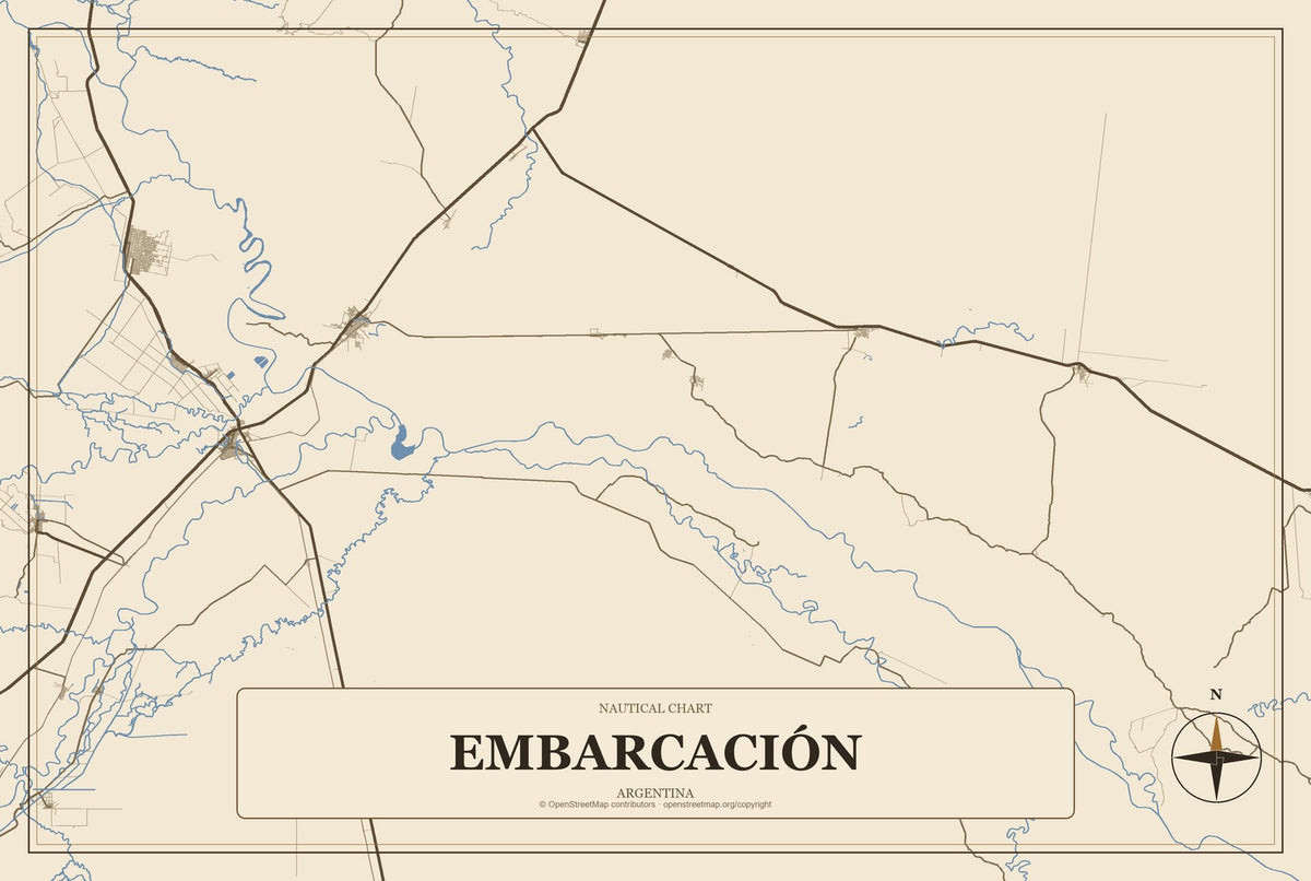 Embarcación, Argentina City Map Aluminum Sign in Heritage Nautical style