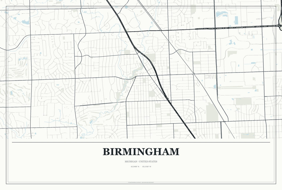 Birmingham, Michigan City Map Aluminum Sign in Gallery Air style
