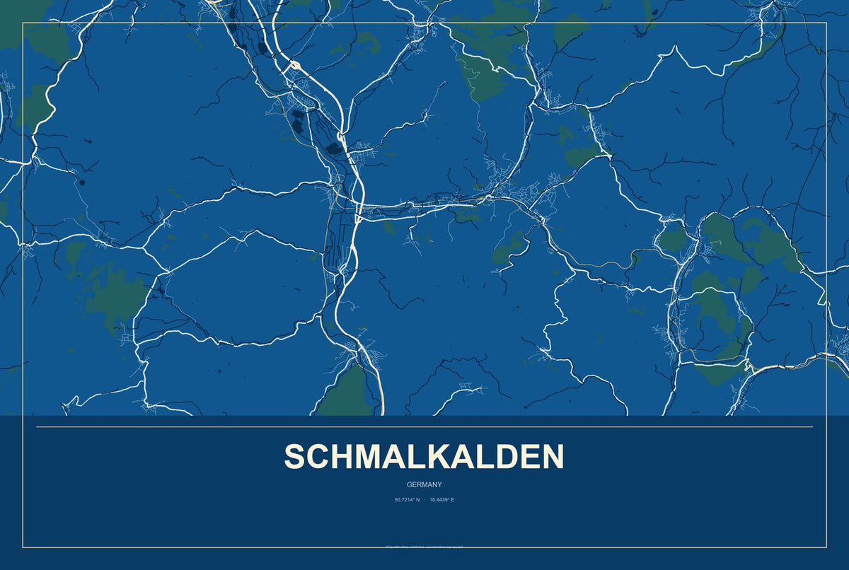 Schmalkalden, Germany City Map Aluminum Sign in Harbor Cobalt style