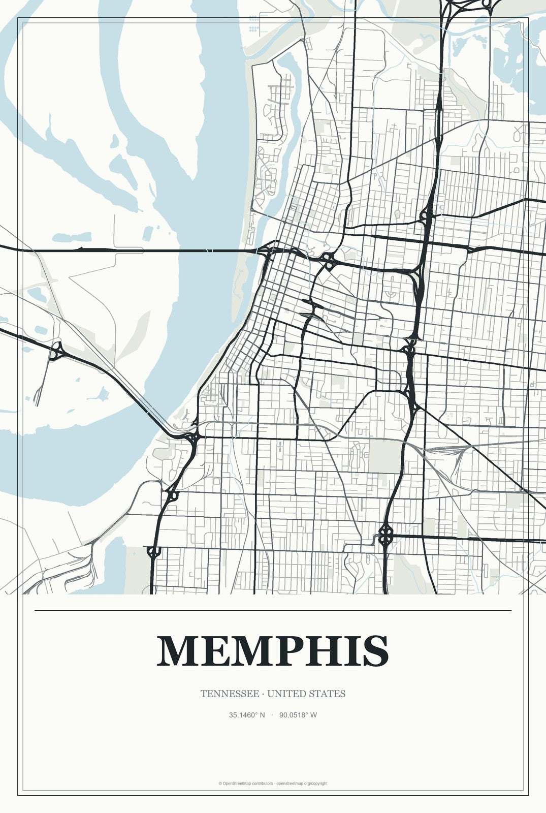Memphis, Tennessee City Map Aluminum Sign in Gallery Air style