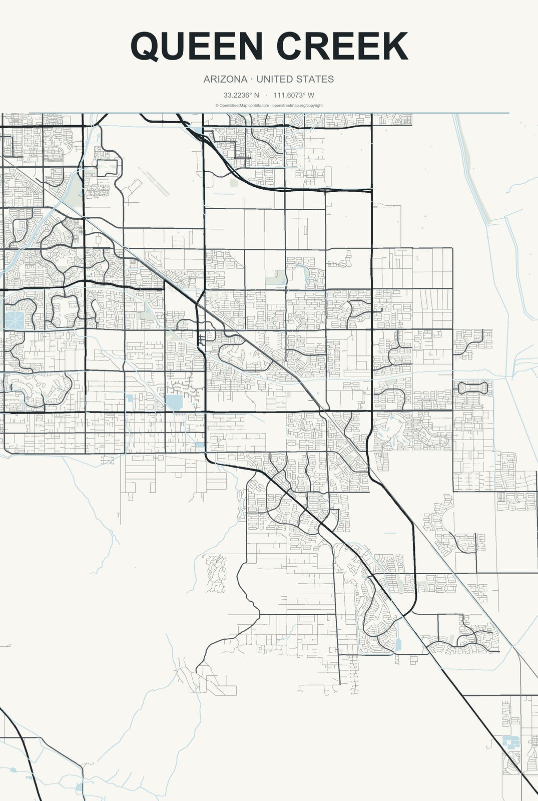 Queen Creek, Arizona City Map Aluminum Sign in Headline Atlas style