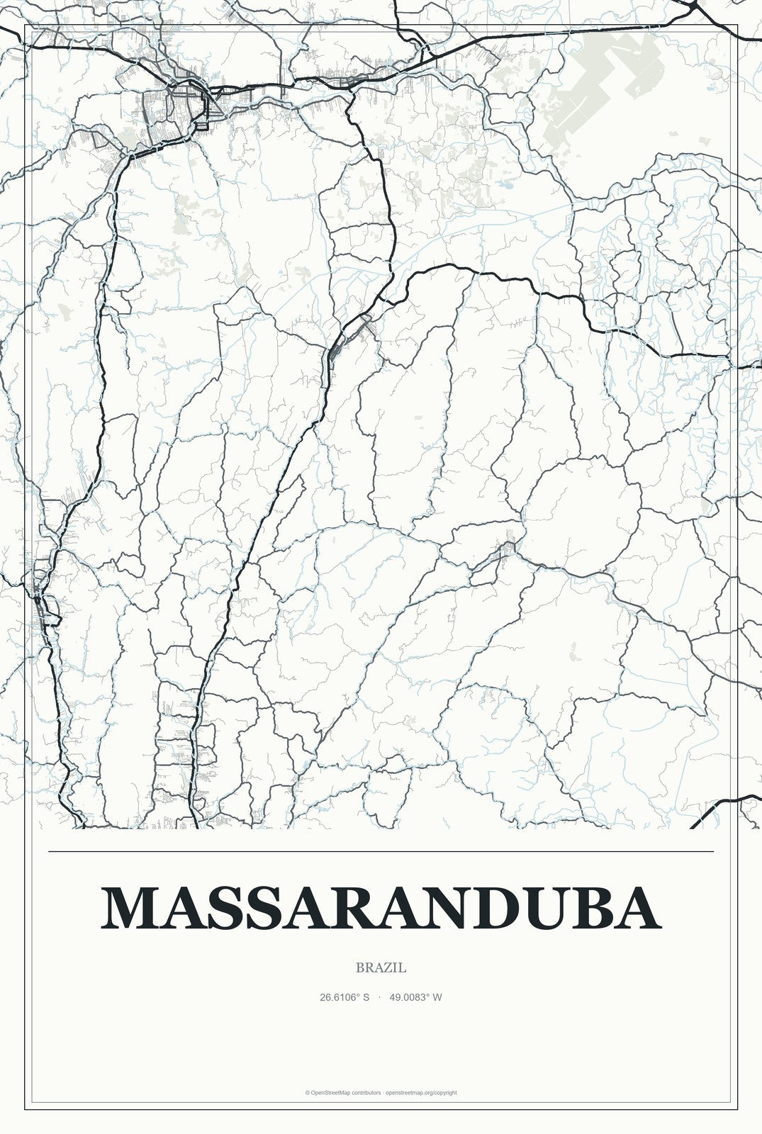 Massaranduba, Paraíba, Brazil City Map Aluminum Sign in Gallery Air style