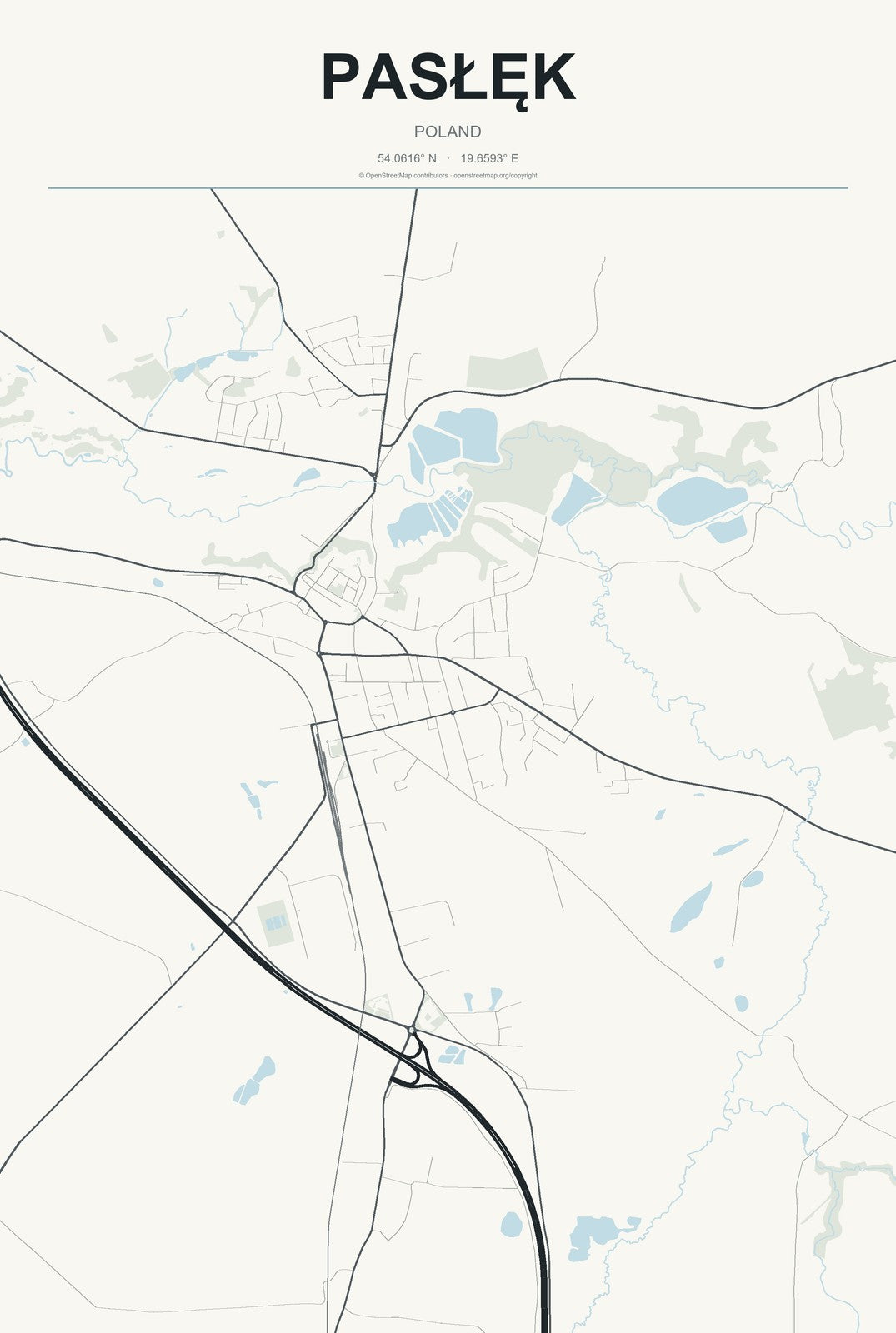 Pasłęk, Poland City Map Aluminum Sign in Headline Atlas style