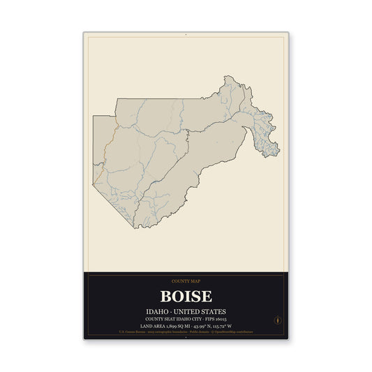 Boise County, Idaho Map Aluminum Sign in Museum Plaque style