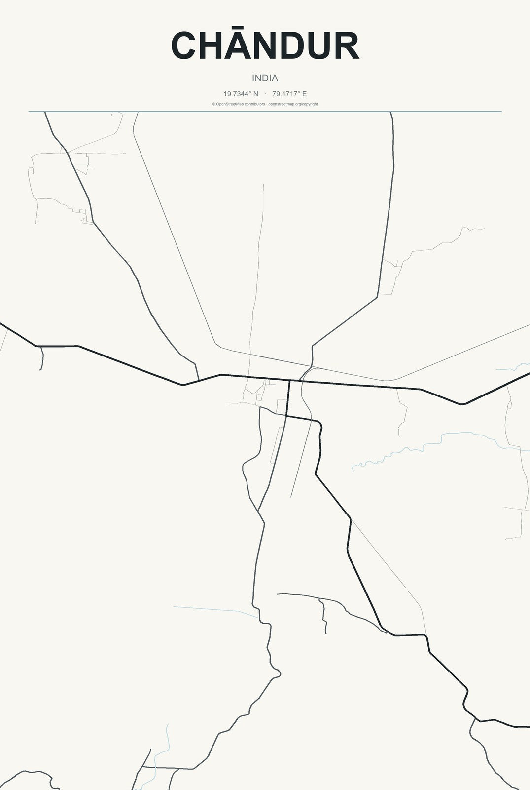 Chāndur, India City Map Aluminum Sign in Headline Atlas style