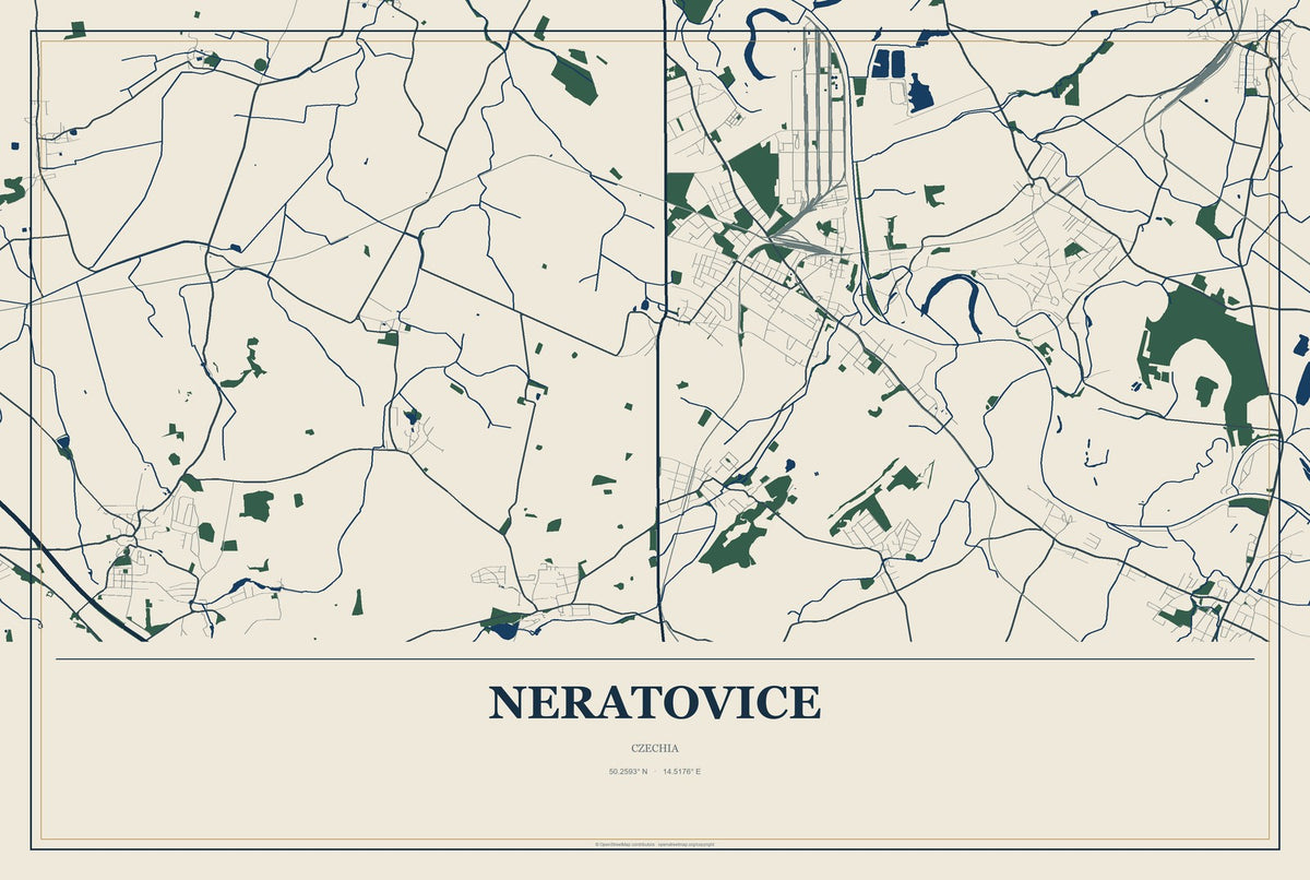 Neratovice, Czechia City Map Aluminum Sign in Coastal Cutout style