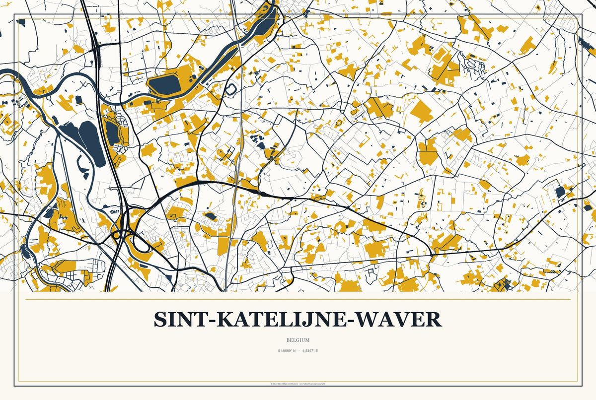 Sint-Katelijne-Waver, Belgium City Map Aluminum Sign in Citrine Modern style