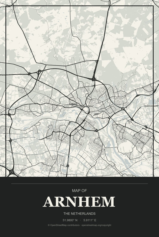 Arnhem, The Netherlands City Map Aluminum Sign in Museum Plaque style