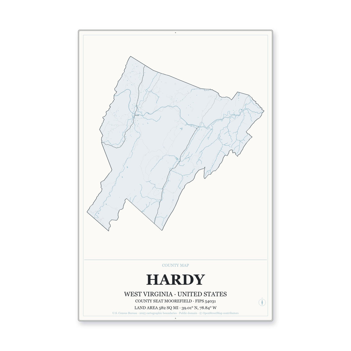 Hardy County, West Virginia Map Aluminum Sign in Gallery Air style