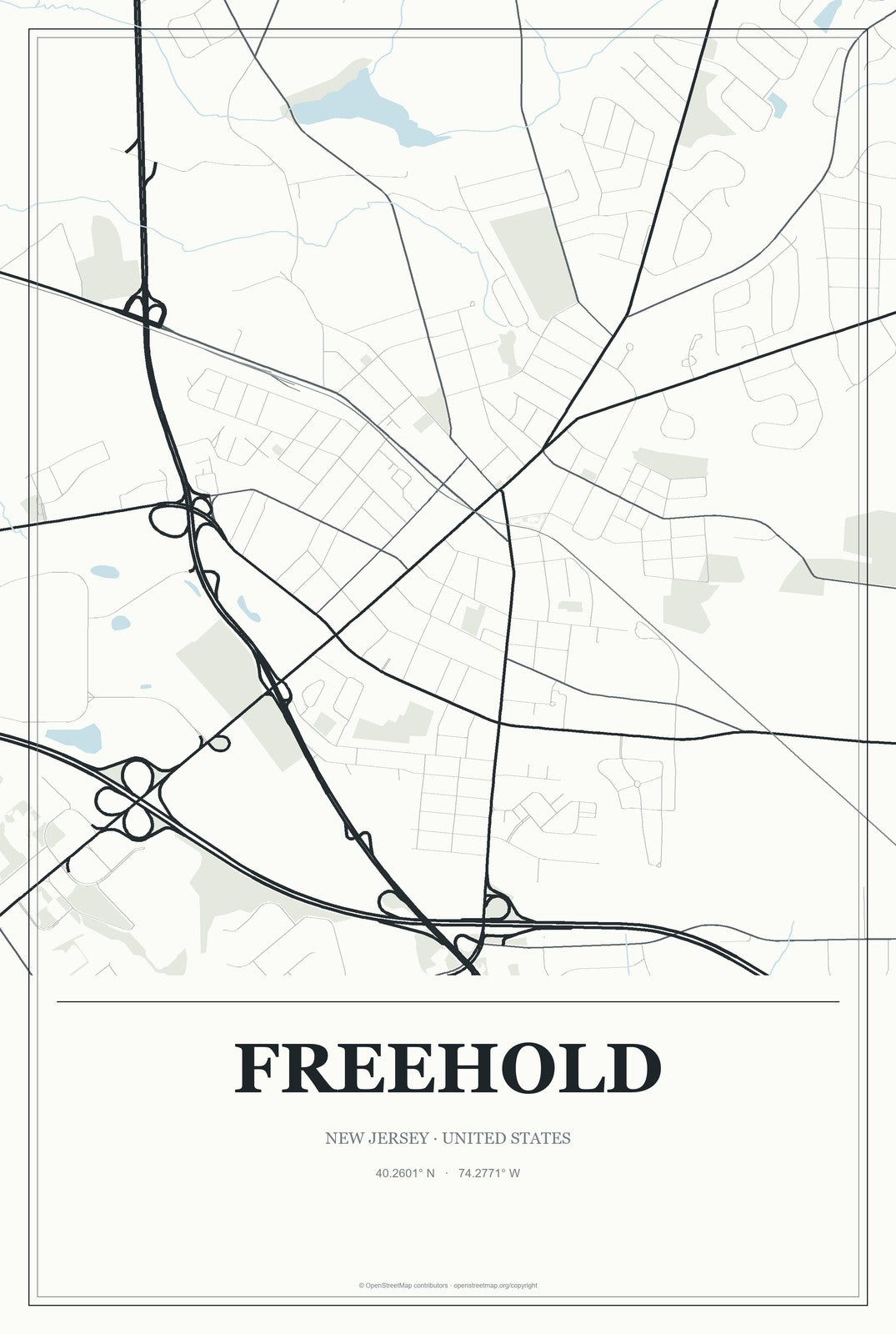 Freehold, New Jersey City Map Aluminum Sign in Gallery Air style