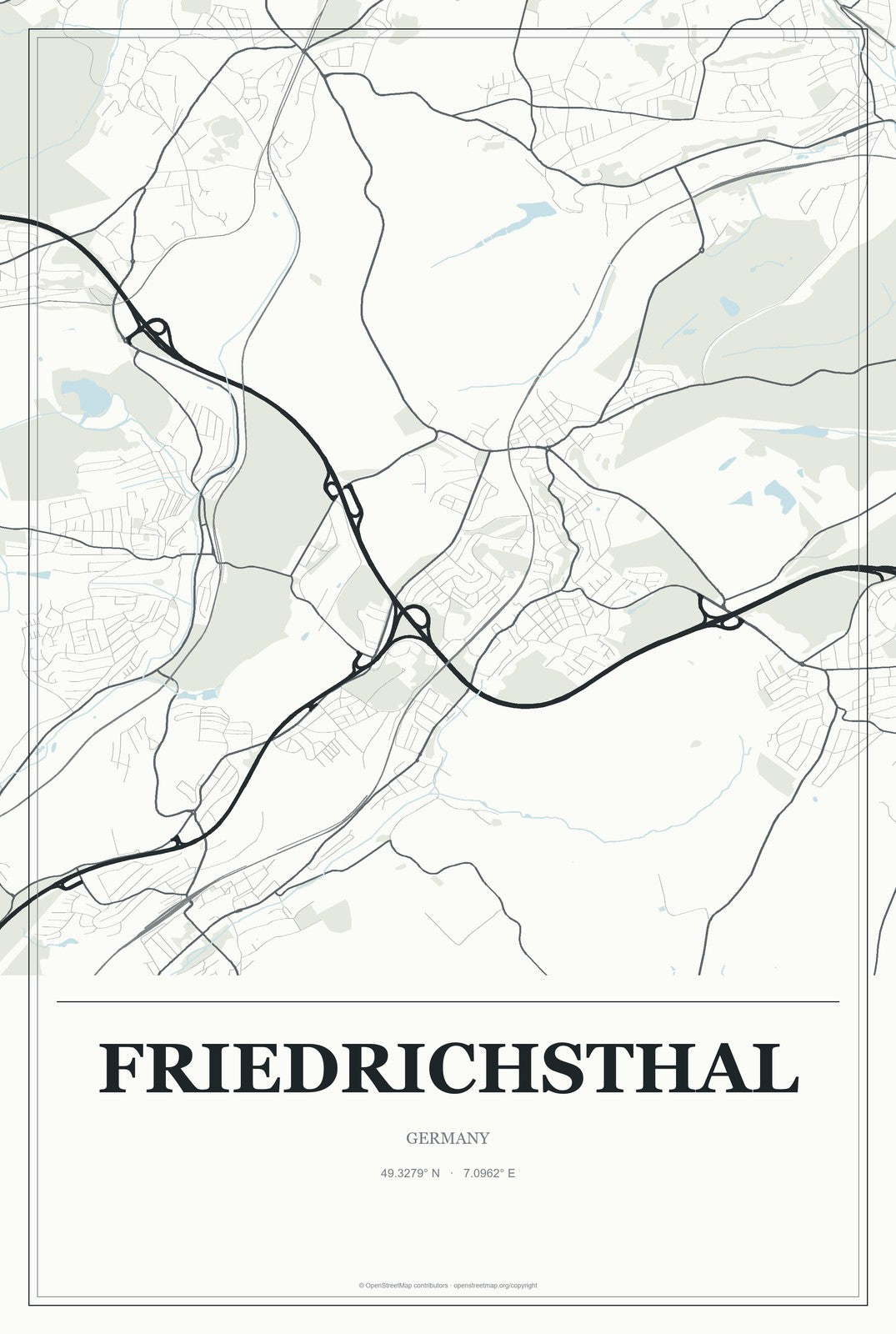 Friedrichsthal, Germany City Map Aluminum Sign in Gallery Air style