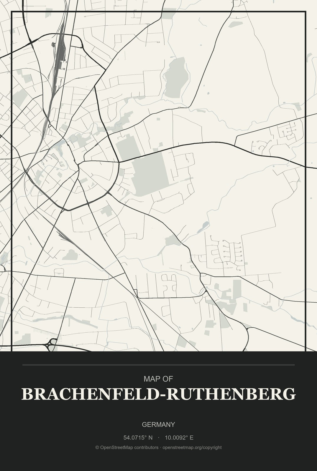 Brachenfeld-Ruthenberg, Germany City Map Aluminum Sign in Museum Plaque style