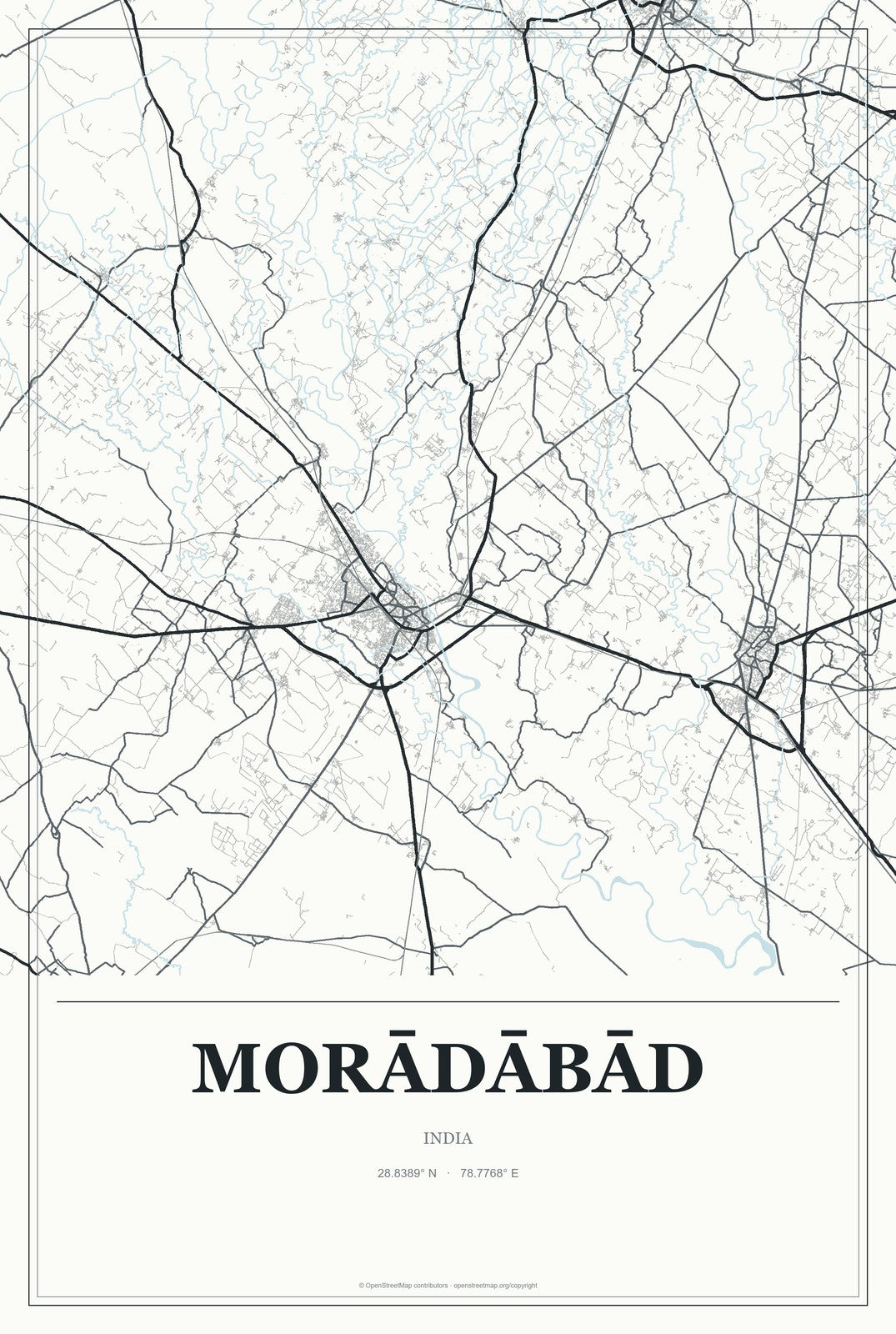 Morādābād, India City Map Aluminum Sign in Gallery Air style