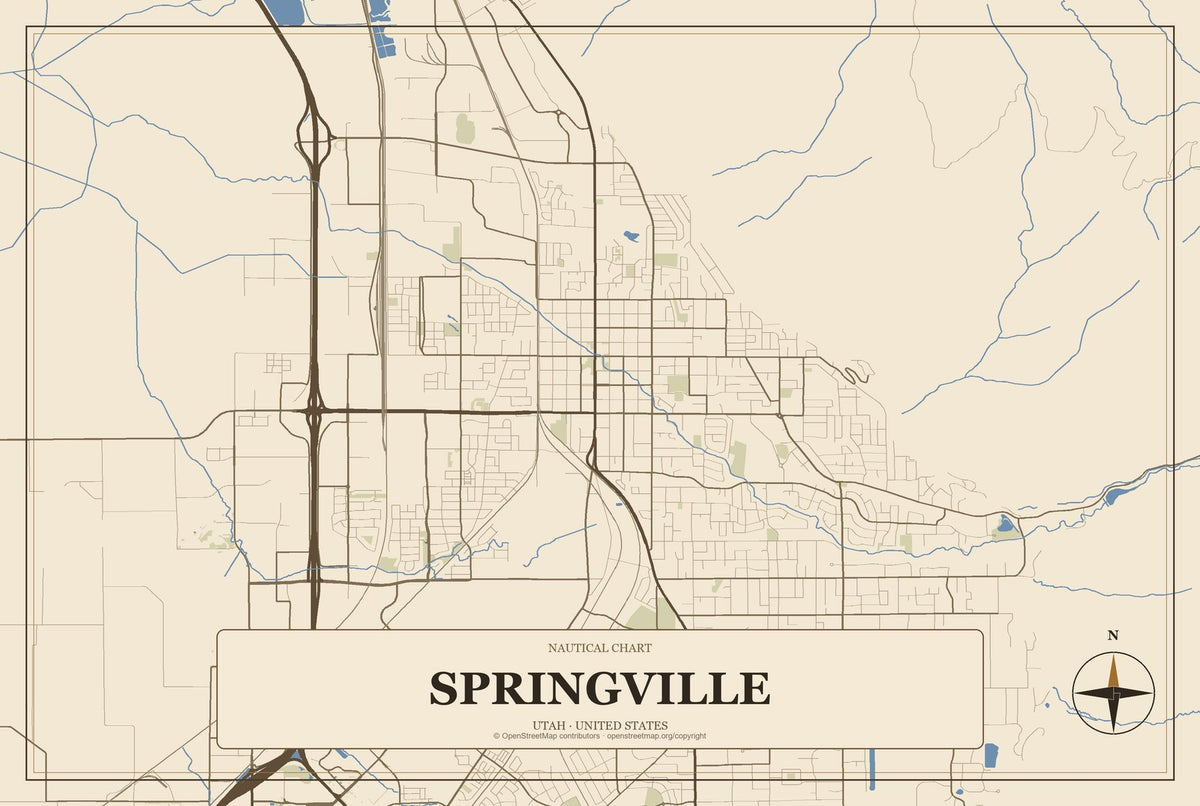 Springville, Utah City Map Aluminum Sign in Heritage Nautical style