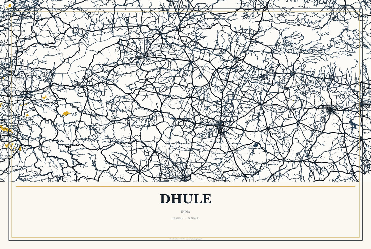 Dhule, India City Map Aluminum Sign in Citrine Modern style