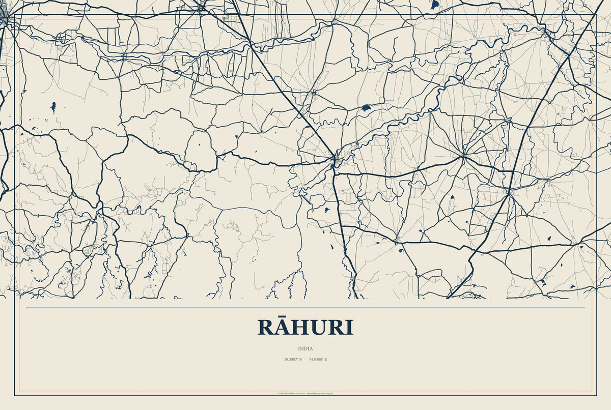 Rāhuri, India City Map Aluminum Sign in Coastal Cutout style
