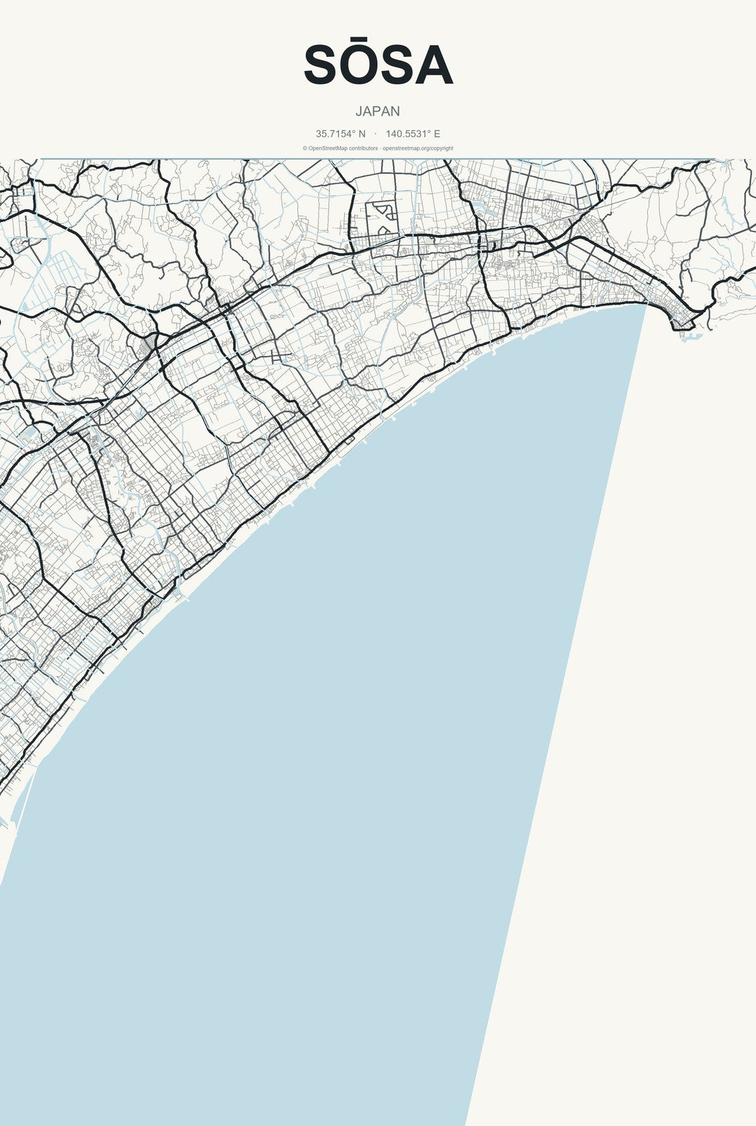 Sōsa, Japan City Map Aluminum Sign in Headline Atlas style