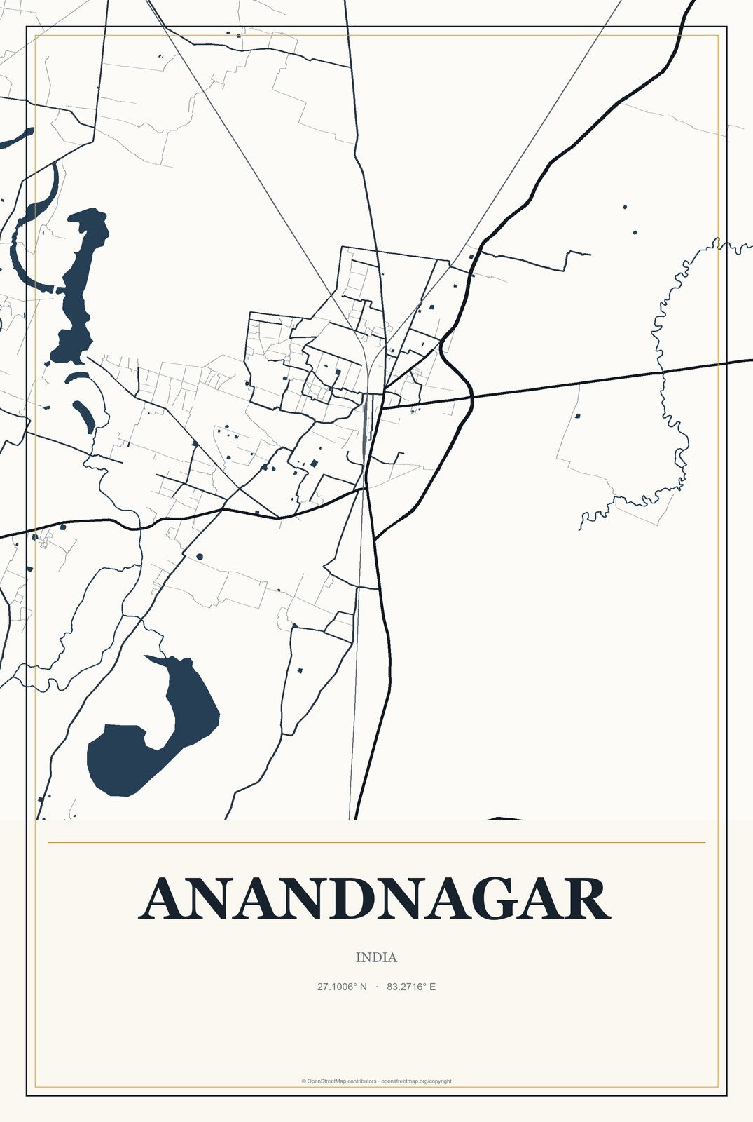 Anandnagar, India City Map Aluminum Sign in Citrine Modern style