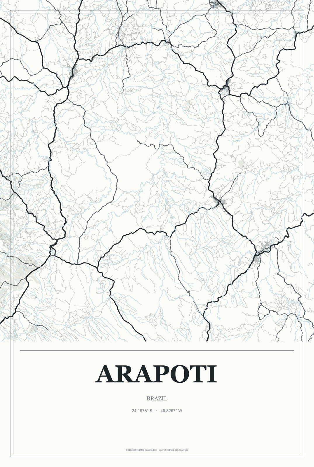 Arapoti, Brazil City Map Aluminum Sign in Gallery Air style