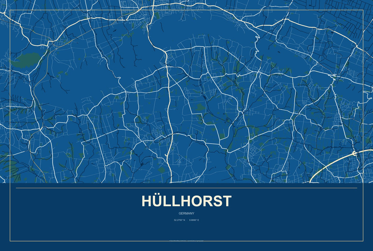 Hüllhorst, Germany City Map Aluminum Sign in Harbor Cobalt style