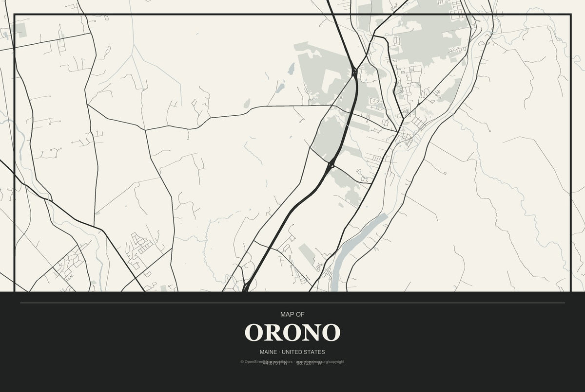 Orono, Maine City Map Aluminum Sign in Museum Plaque style