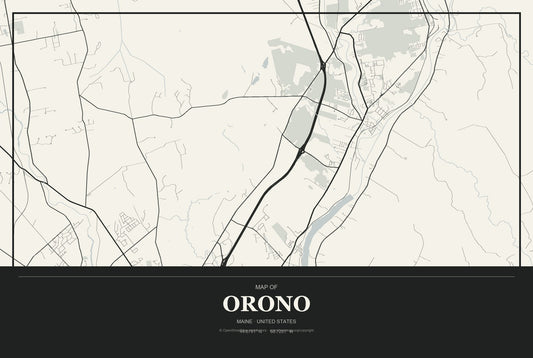 Orono, Maine City Map Aluminum Sign in Museum Plaque style