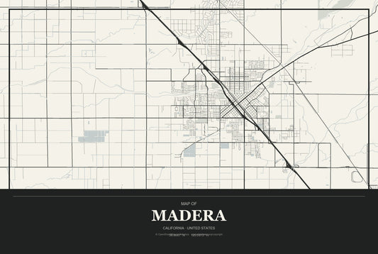 Madera, California City Map Aluminum Sign in Museum Plaque style