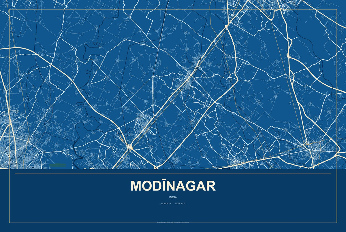Modīnagar, India City Map Aluminum Sign in Harbor Cobalt style
